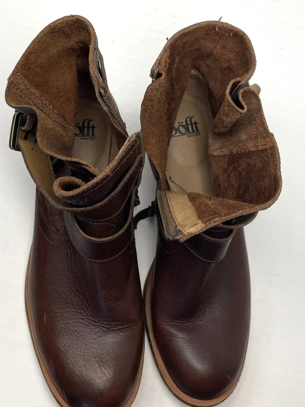 Sofft Boots Sz 9 M Brinson Embossed Leather Side-Zip Brown Short Ankle Booties